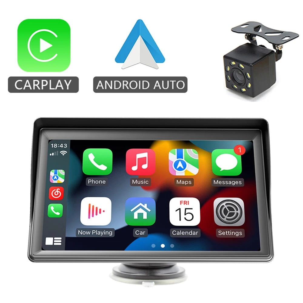 HIPPBQCC 7inch Car Radio CarPlay Android Auto Multimedia Video Player Portable Touch Screen With USB AUX For Rear View Camera