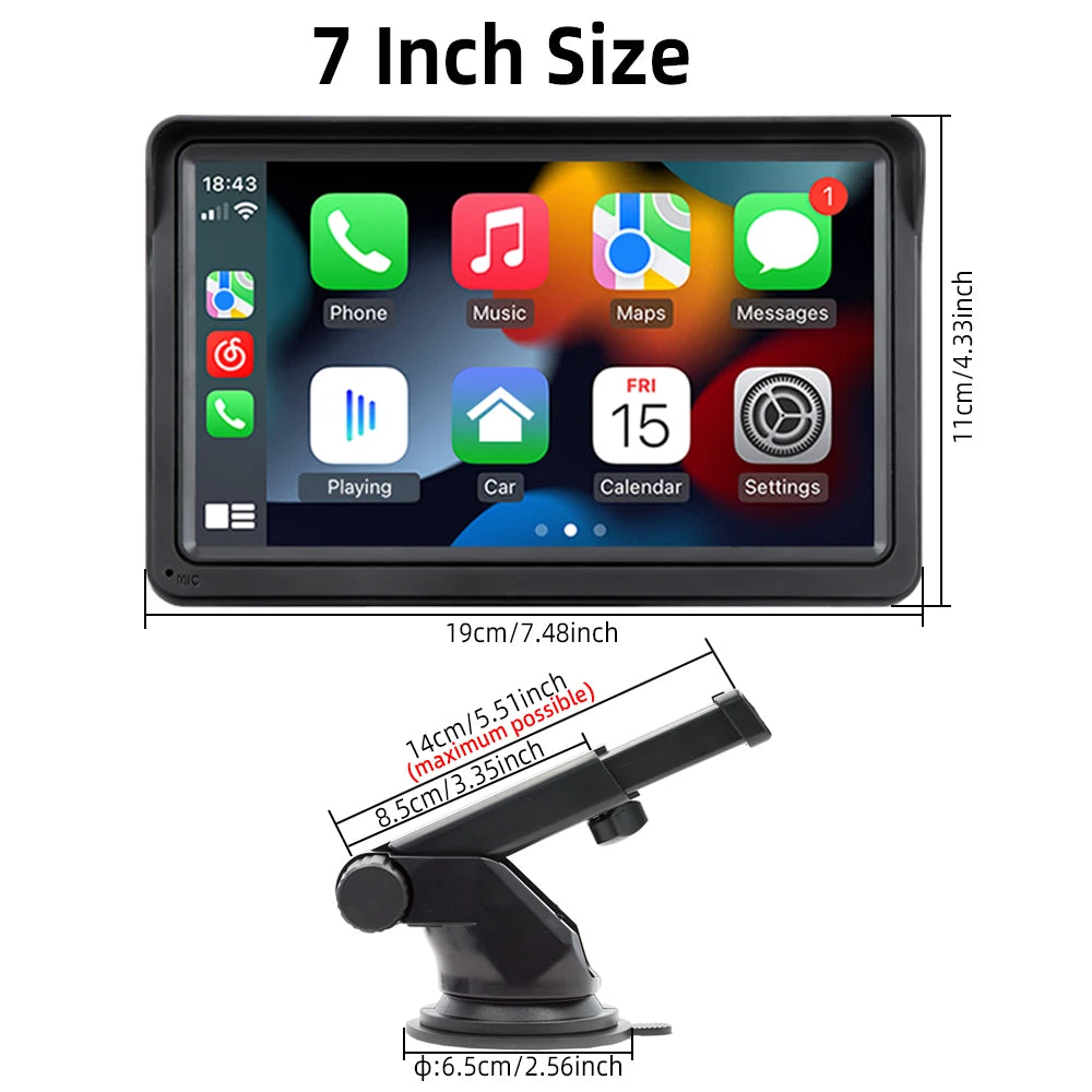 HIPPBQCC 7inch Car Radio CarPlay Android Auto Multimedia Video Player Portable Touch Screen With USB AUX For Rear View Camera